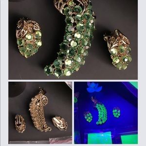 Uranium Glass Gold Tone Pin & Clip On Earrings